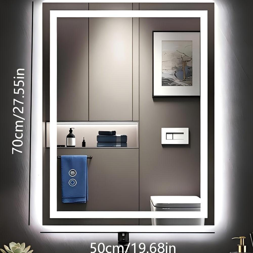 LED Badspiegel 50x70cm – Beleuchtet, Beschlagfrei, 3 Lichtfarben, Touch & Wandmontage