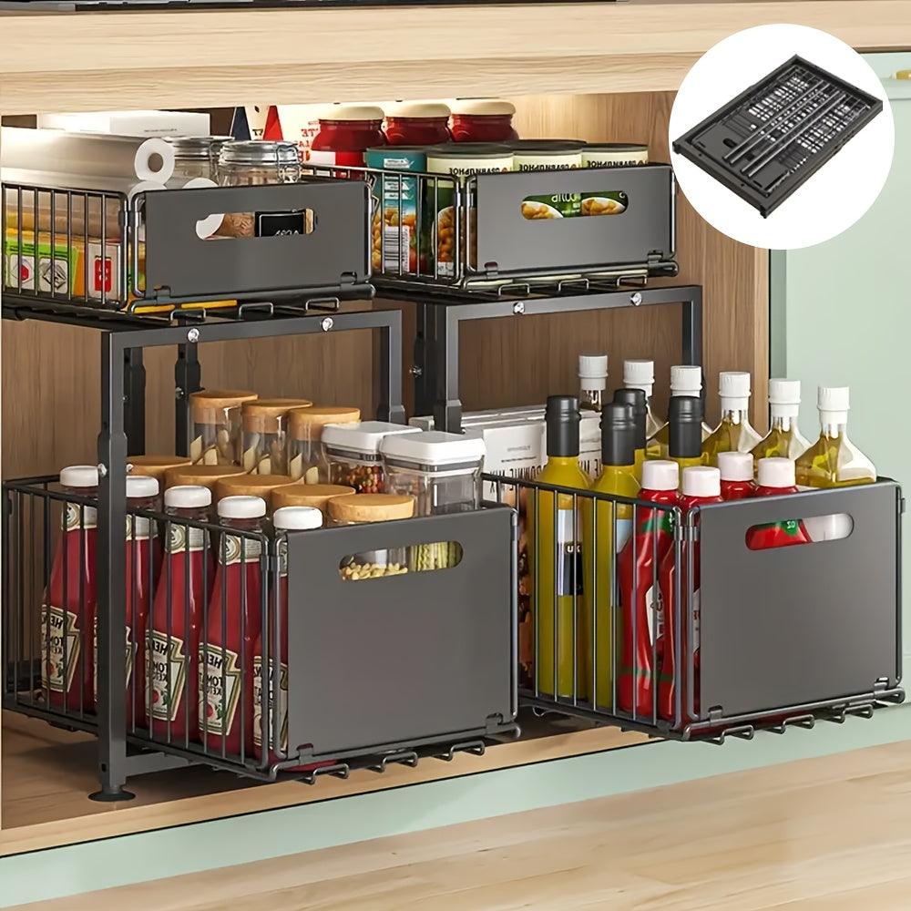 2-Etagen Metall-Unterschrank-Organizer – Ausziehbares Regal für Küche & Bad