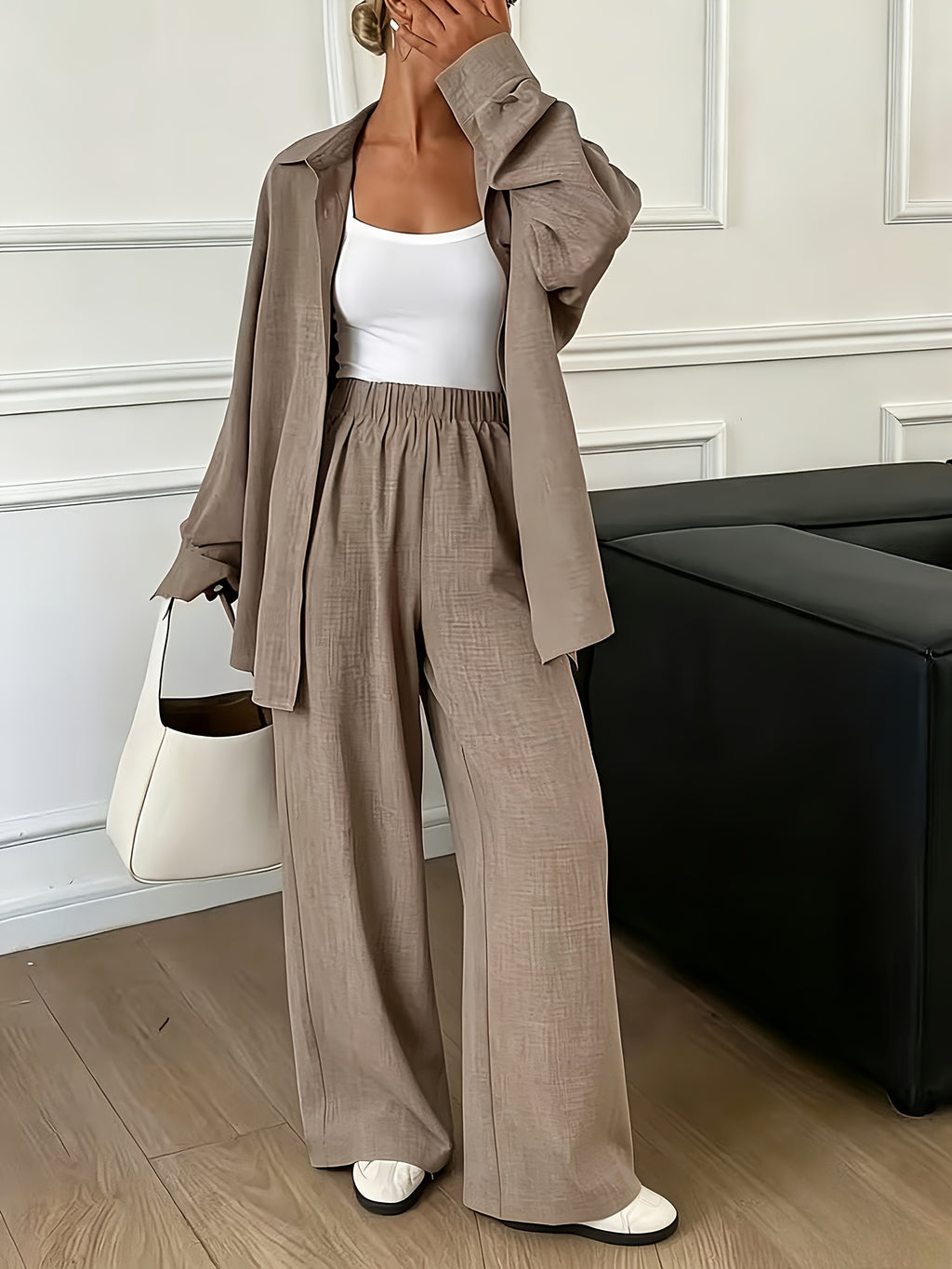 Elegantes Damen-Set: Langarmbluse & Hose – Frühjahr/Herbst