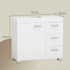 Badezimmer-Unterschrank 70×30×63,8 cm – 3 Schubladen, Tür & verstellbares Regal