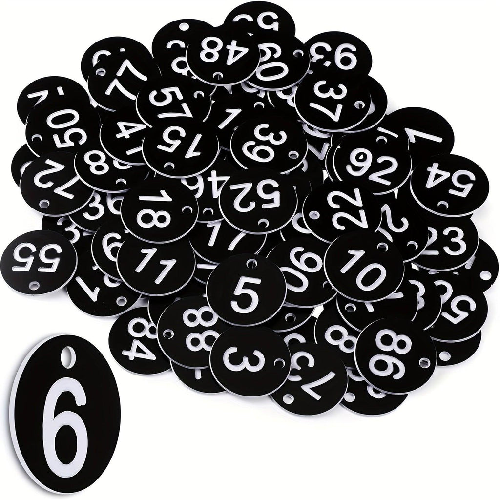 Nummerierte Etiketten 1–50 – runde Kunststoff-Schilder mit Metallringen