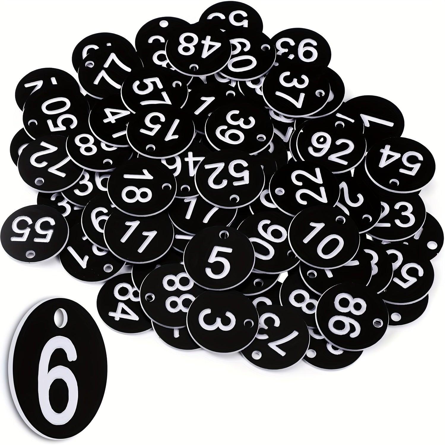 Nummerierte Etiketten 1–50 – runde Kunststoff-Schilder mit Metallringen