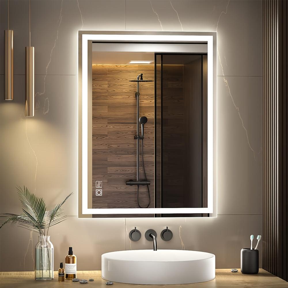 LED Badspiegel 50x70cm – Beleuchtet, Beschlagfrei, 3 Lichtfarben, Touch & Wandmontage