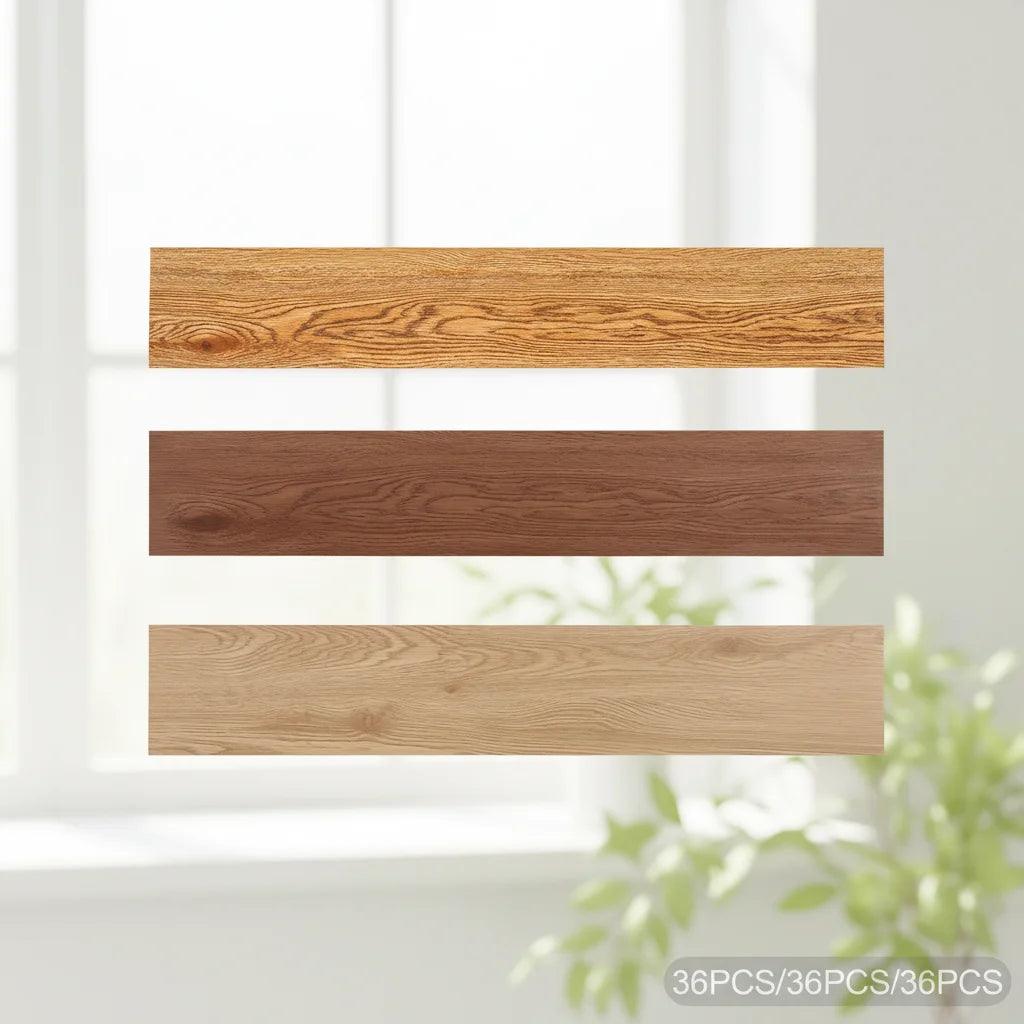 Selbstklebende PVC-Bodenbelag-Fliesen 36 Stück | Holzoptik Walnut/Oak/Log