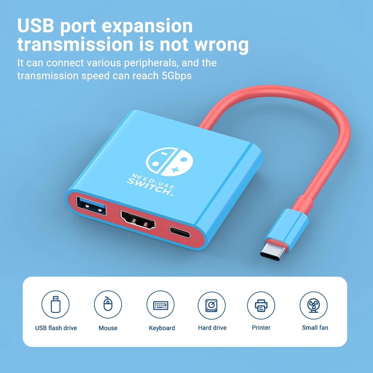 3-in-1 USB-C Hub – HDMI 4K, PD 100W Schnellladung & USB 3.0 für Switch, MacBook & Laptop