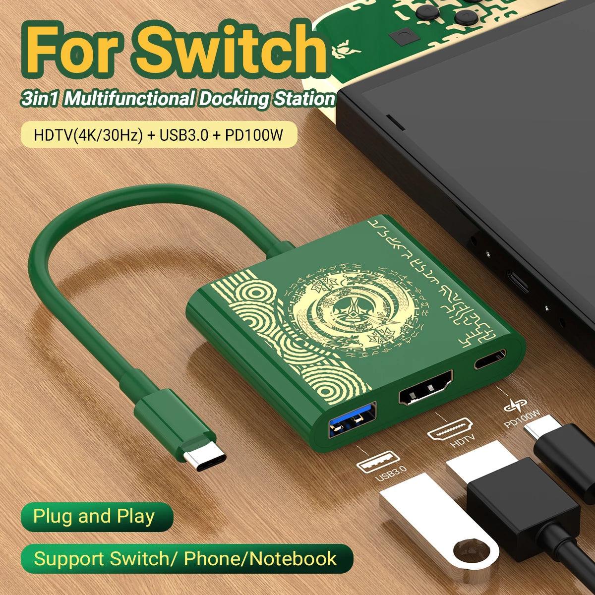 3-in-1 USB-C Hub – HDMI 4K, PD 100W Schnellladung & USB 3.0 für Switch, MacBook & Laptop