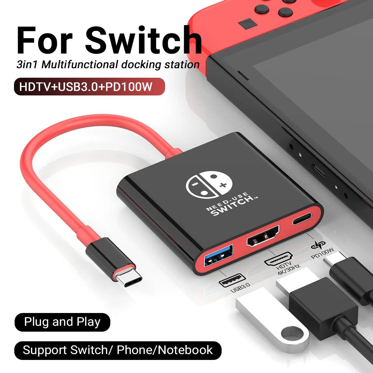 3-in-1 USB-C Hub – HDMI 4K, PD 100W Schnellladung & USB 3.0 für Switch, MacBook & Laptop