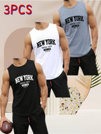 Herren Tank Top 3er-Pack – New York Print, atmungsaktiv