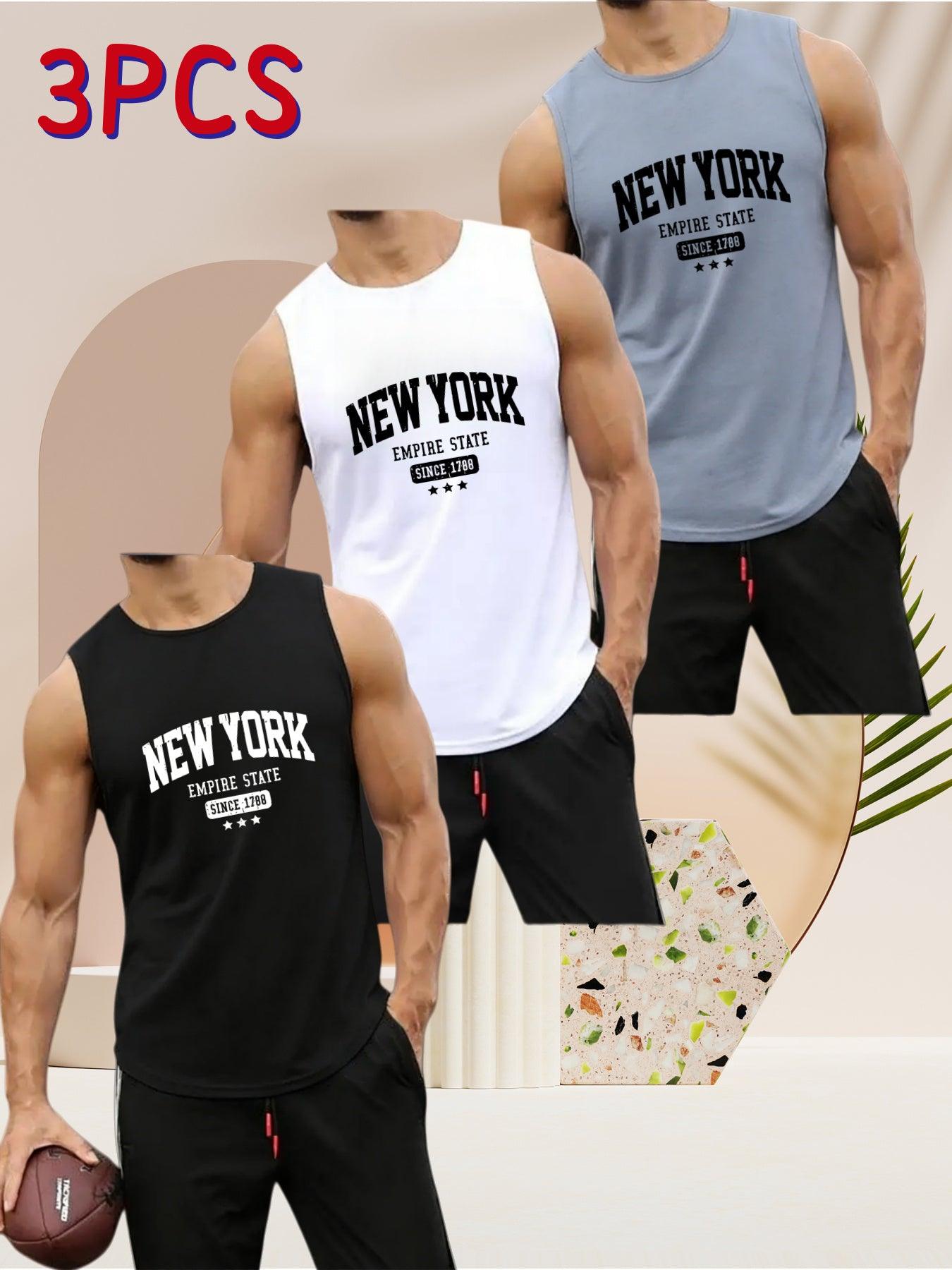 Herren Tank Top 3er-Pack – New York Print, atmungsaktiv