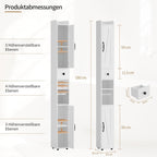 Badezimmerschrank Schmal – 20x20x180cm mit Schubladen, Regalen & Rollenhalter