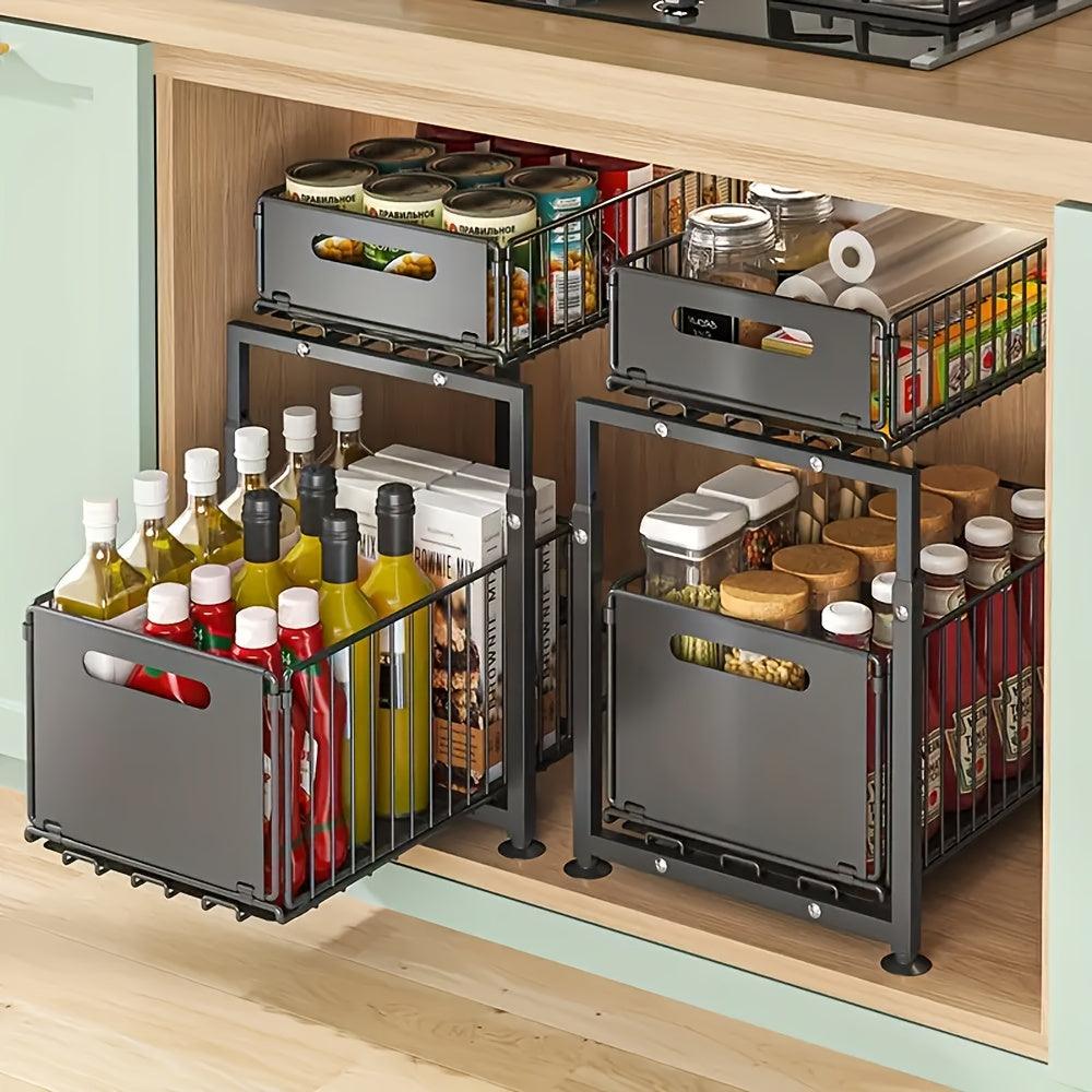 2-Etagen Metall-Unterschrank-Organizer – Ausziehbares Regal für Küche & Bad