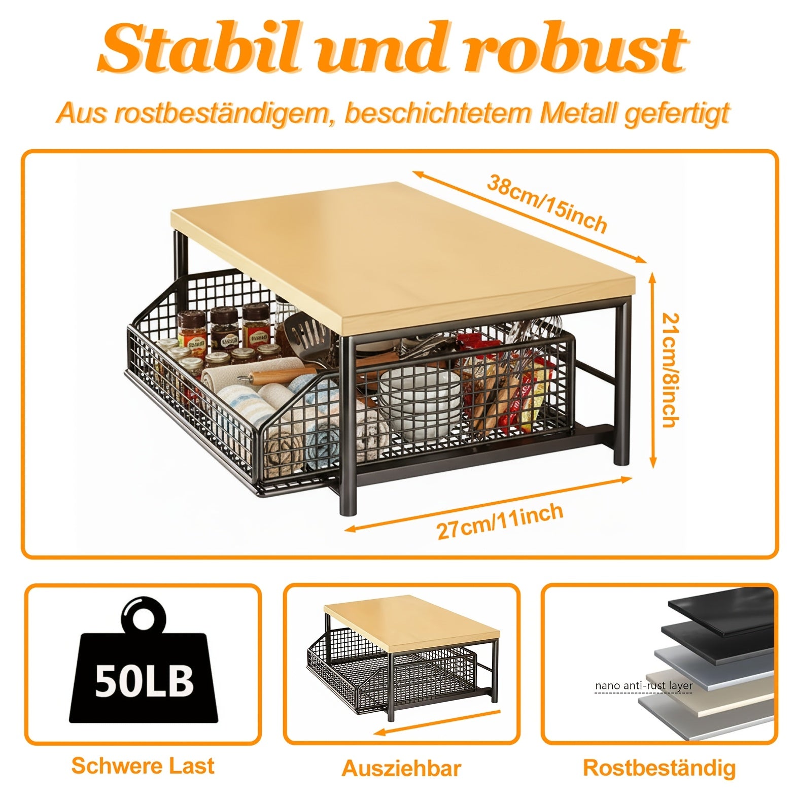Multifunktionales Küchenregal – Ausziehbar, 2-stöckig, für Kaffeekapseln & Küchengeräte