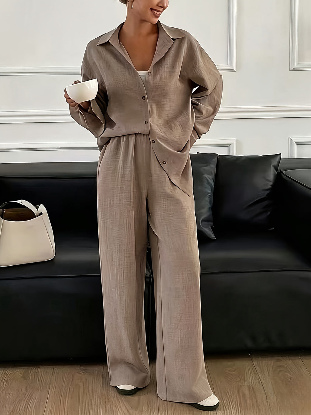Elegantes Damen-Set: Langarmbluse & Hose – Frühjahr/Herbst