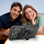 Stoßfeste Handyhülle mit Metallhalter & Dual-Kartenslot – iPhone 11–17 Pro Max & Air