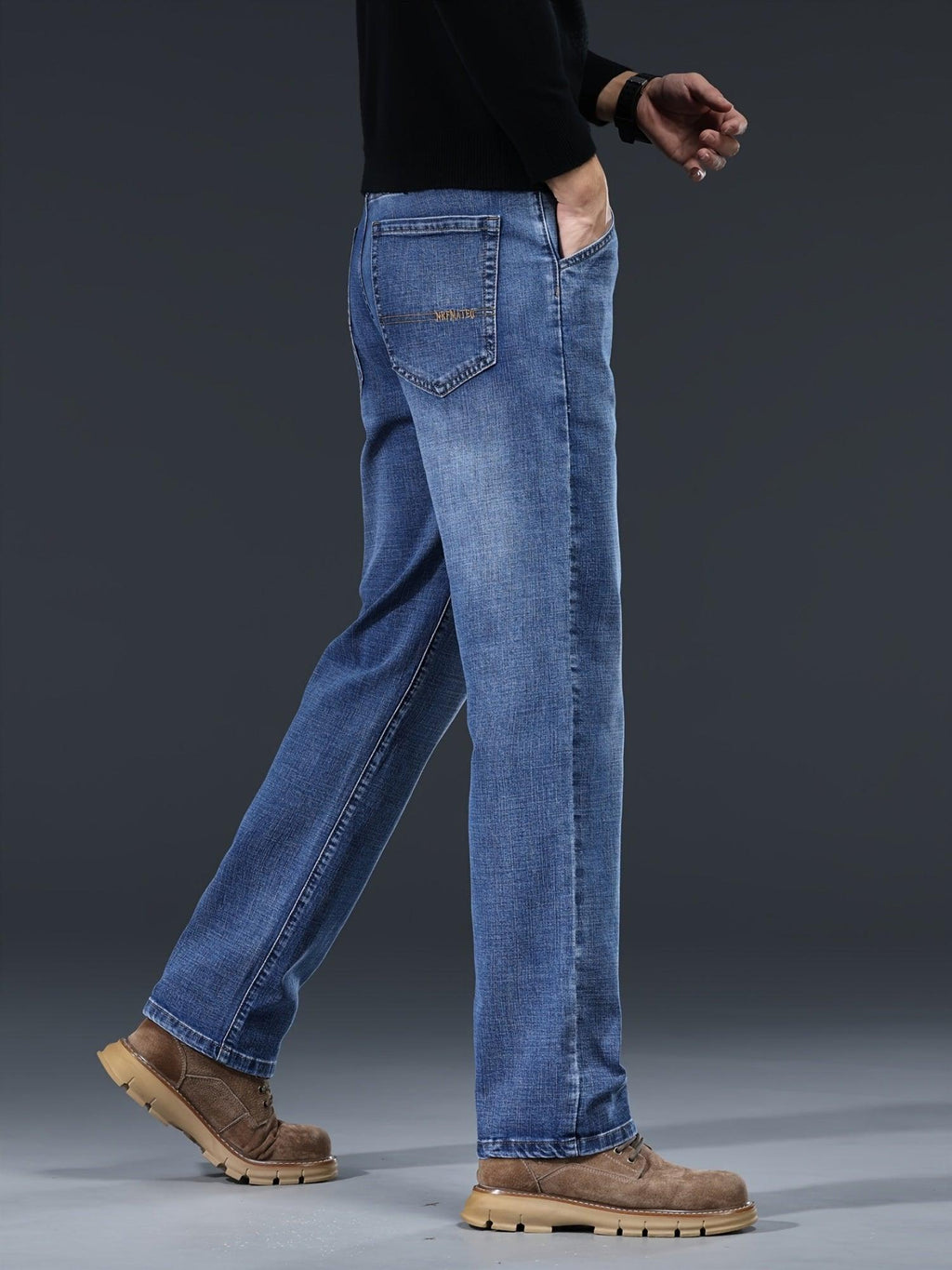 Herren Casual Jeans Loose Fit – Gerade Hose, gewaschen, Reißverschluss, Baumwolle