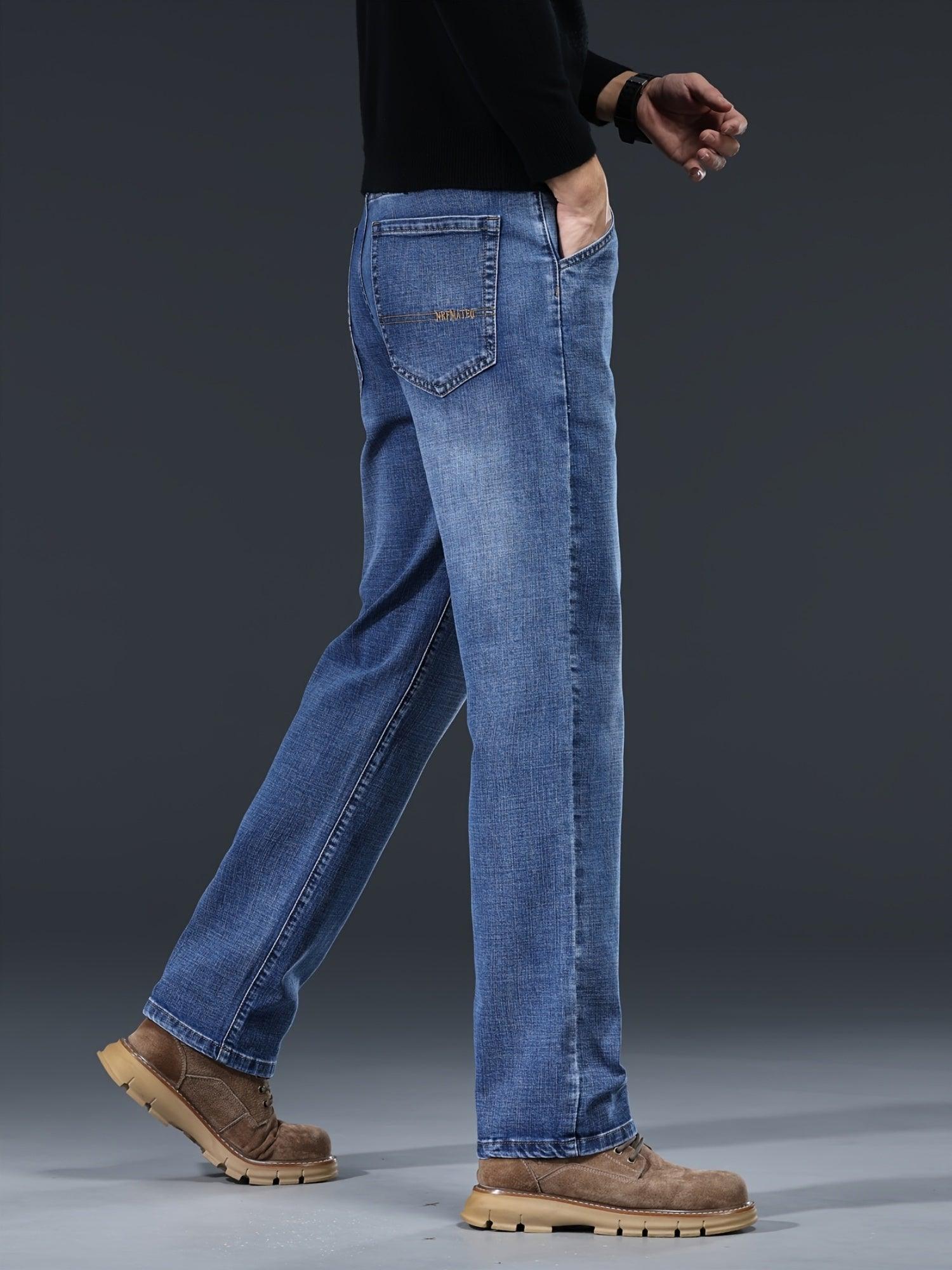 Herren Casual Jeans Loose Fit – Gerade Hose, gewaschen, Reißverschluss, Baumwolle