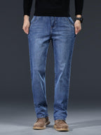 Herren Casual Jeans Loose Fit – Gerade Hose, gewaschen, Reißverschluss, Baumwolle