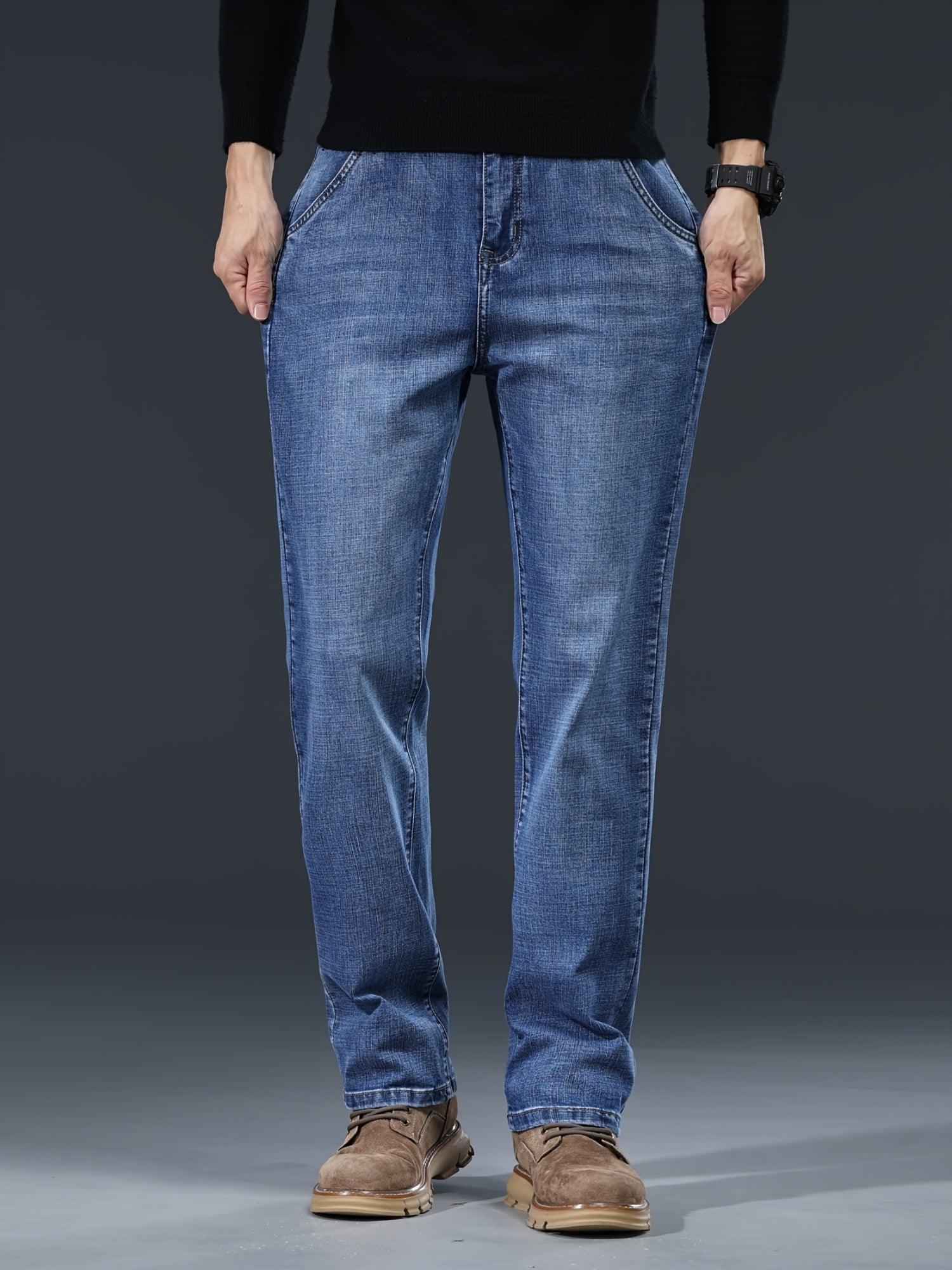 Herren Casual Jeans Loose Fit – Gerade Hose, gewaschen, Reißverschluss, Baumwolle