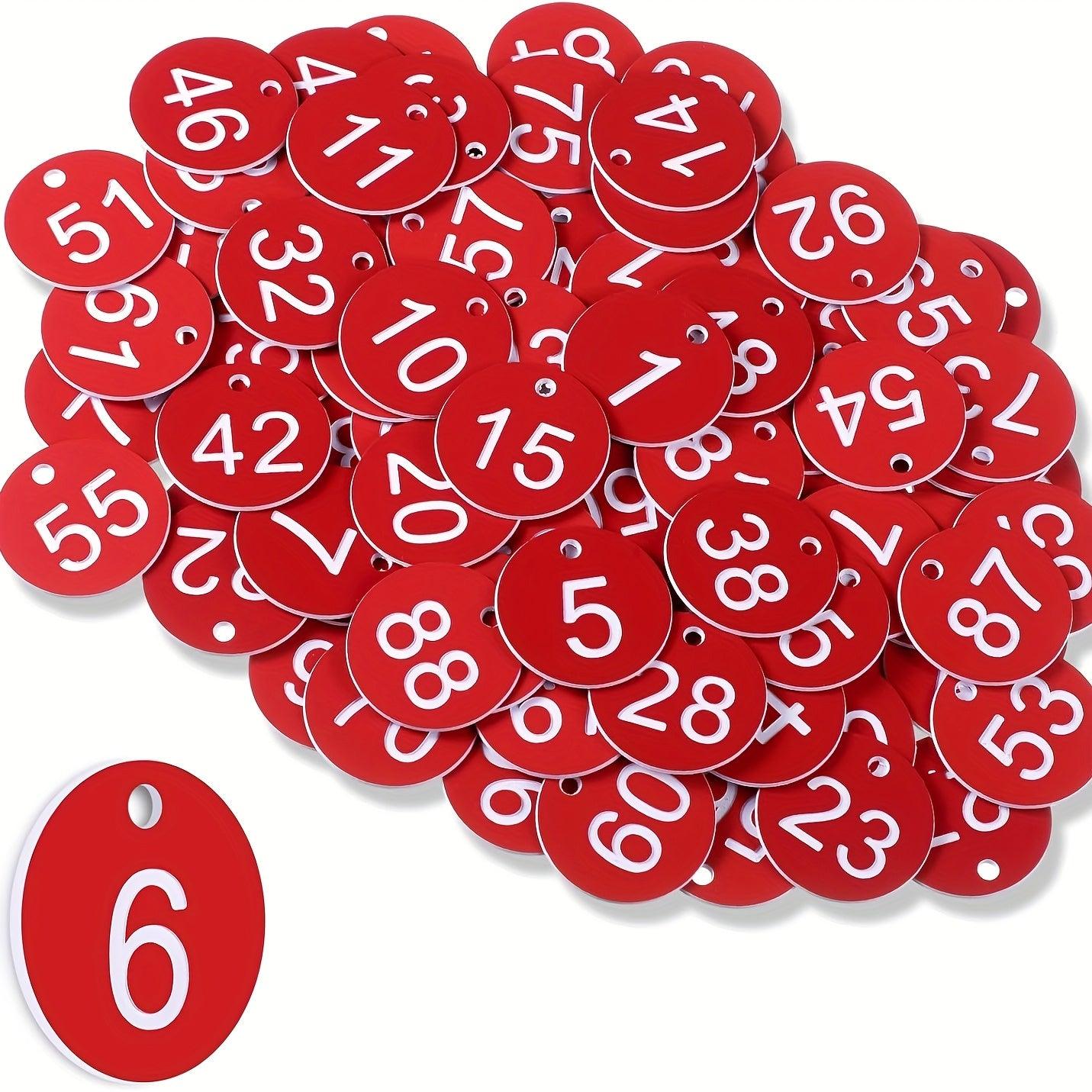 Nummerierte Etiketten 1–50 – runde Kunststoff-Schilder mit Metallringen